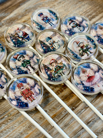 Vintage Holiday Themed Mini Lollipops for Christmas Party Gifting & Stocking Stuffers