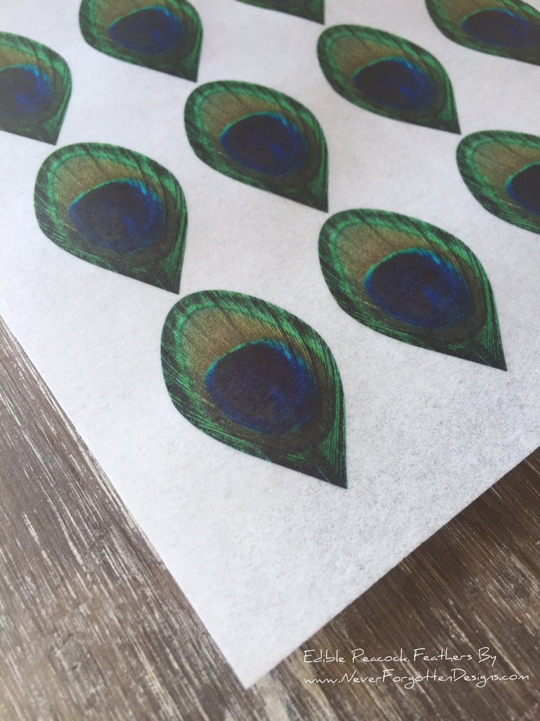 1.5 Edible Peacock Feathers on Wafer Paper 1.5 Inch – Sugar Art