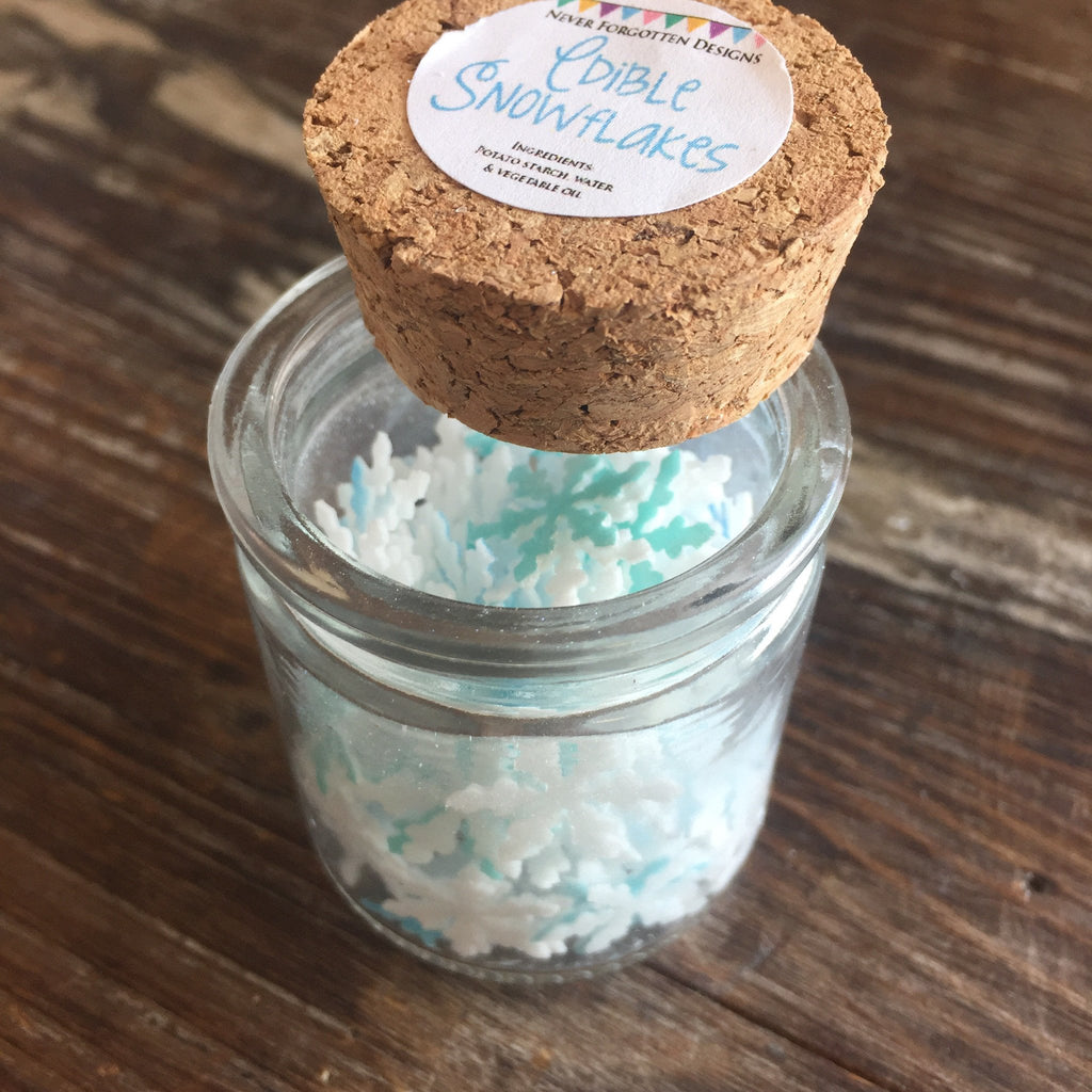 Large 1 Edible Wafer Snowflakes Infused with Edible Glitter